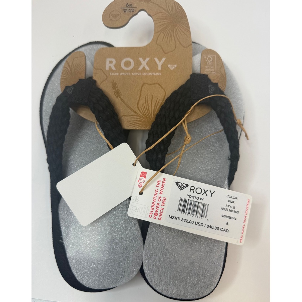 Roxy Women's Porto IV Slip On Beach Sandals Black Size 6 NWT